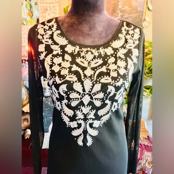 INC International Concepts Mesh Bohemian Jeweled Summer Flow & Go Blouse Body M - Picture 3 of 6